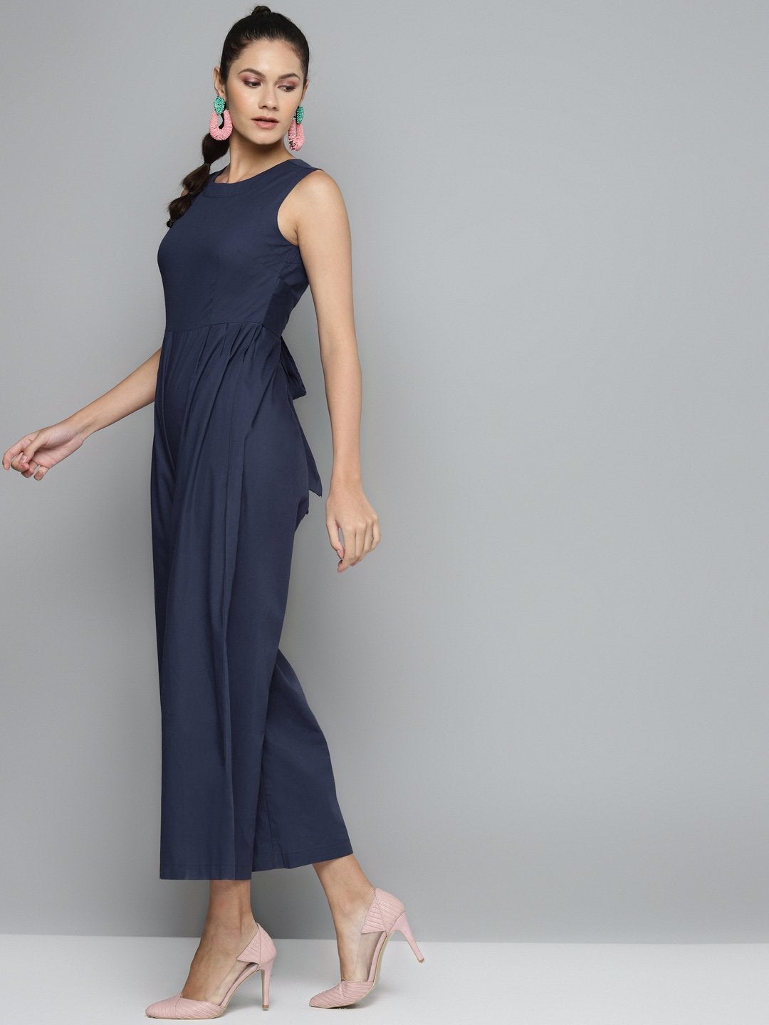 Women's Navy Tie Up Jumpsuit