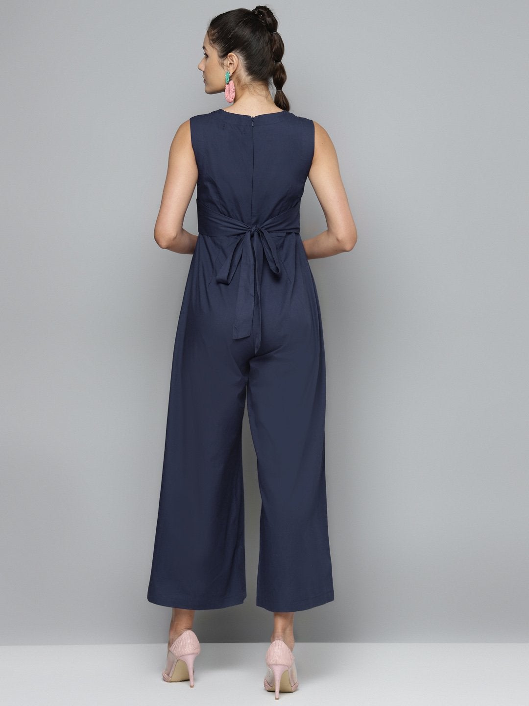 Women's Navy Tie Up Jumpsuit