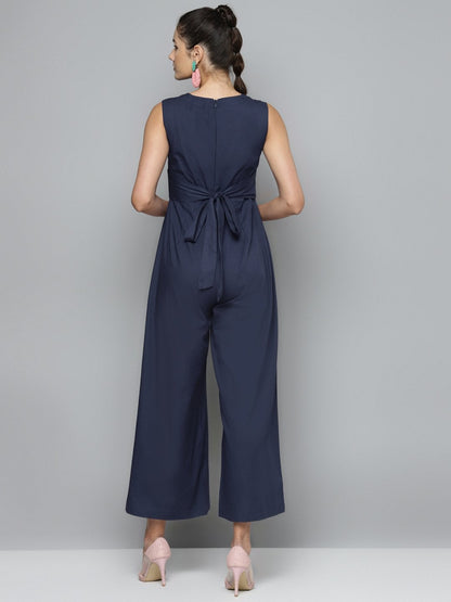 Women's Navy Tie Up Jumpsuit
