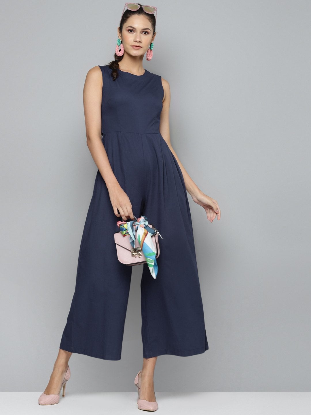 Women's Navy Tie Up Jumpsuit