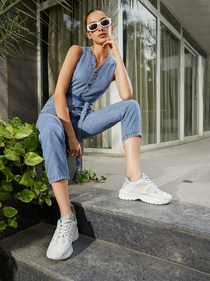 Women's Blue Blast Wash Tencel Sleeveless Jumpsuit