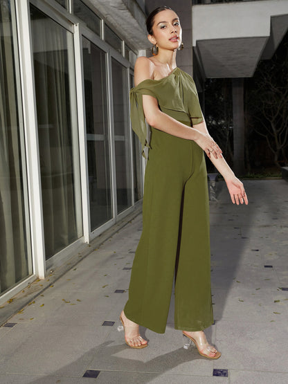 Women's Olive One Shoulder Jumpsuit