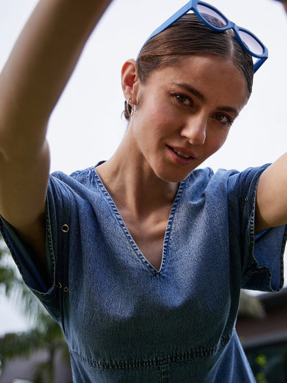Women's Blue Wash Tencel Playsuit