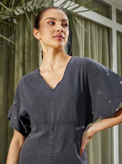 Women's Black Wash Tencel Playsuit