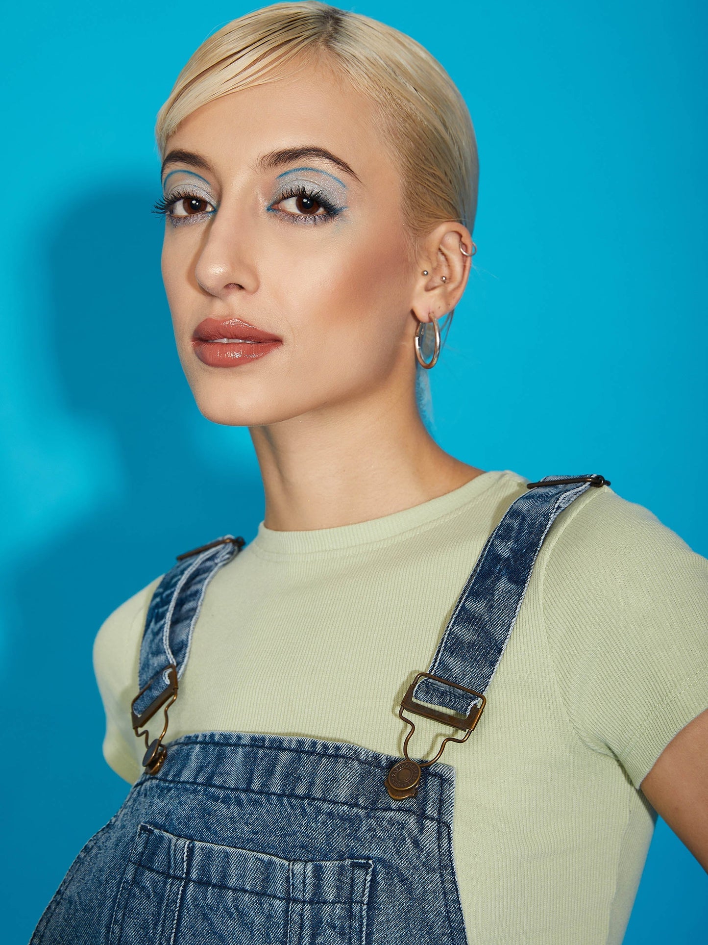 Women's Blue Denim Distress Dungaree
