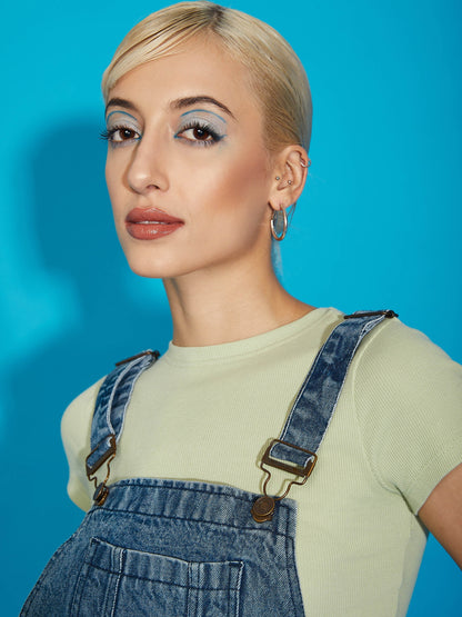 Women's Blue Denim Distress Dungaree