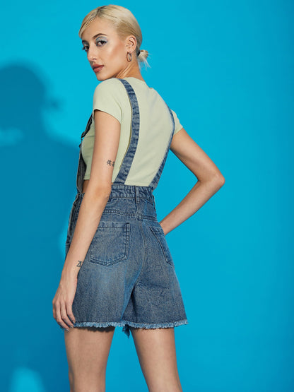 Women's Blue Denim Distress Dungaree