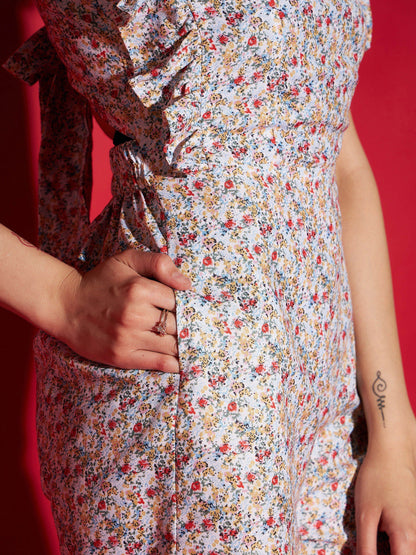 Women's White Ditsy Floral Back Tie Romper