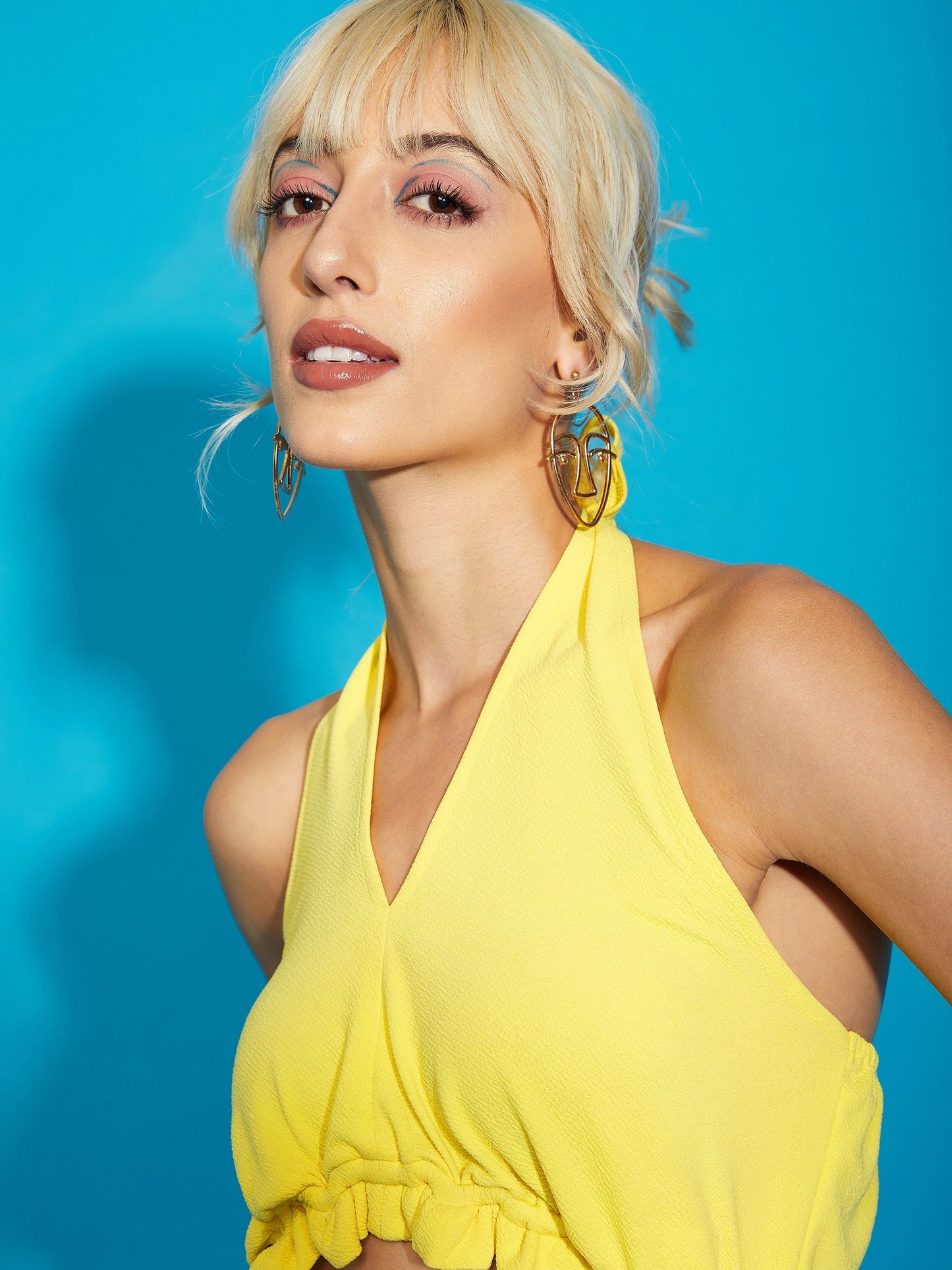 Women's Yellow Knitted Halter Neck Jumpsuit