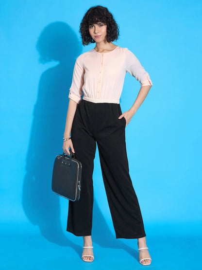 Women's Peach Solid Jumpsuit