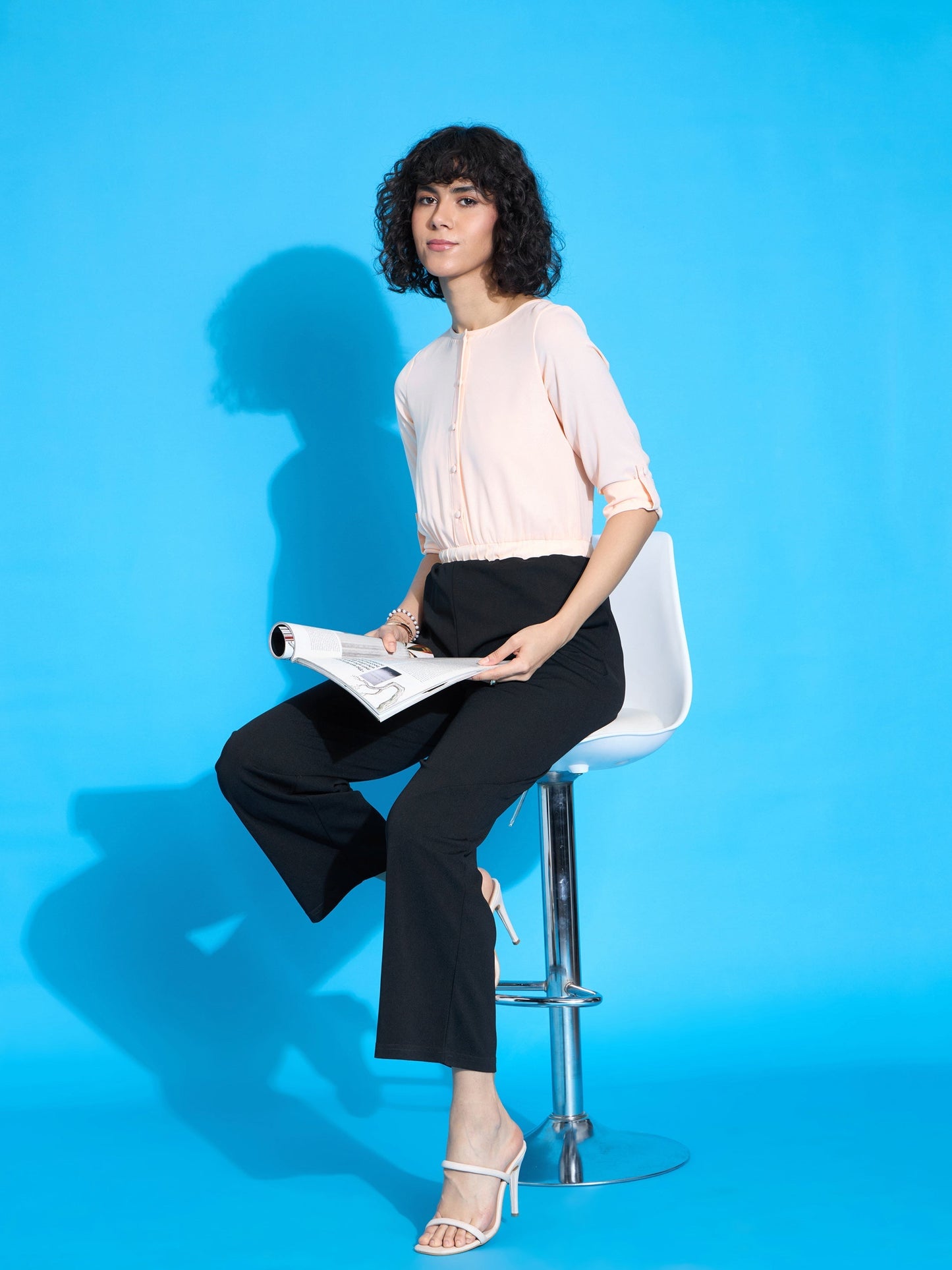 Women's Peach Solid Jumpsuit
