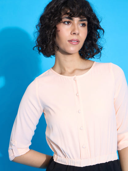 Women's Peach Solid Jumpsuit