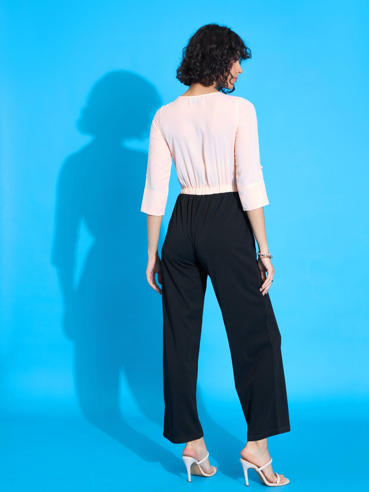 Women's Peach Solid Jumpsuit