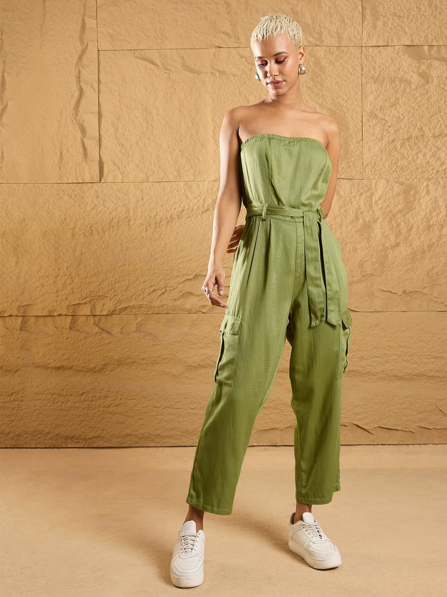 Women's Olive Solid Jumpsuit