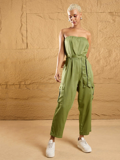 Women's Olive Solid Jumpsuit