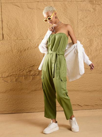 Women's Olive Solid Jumpsuit