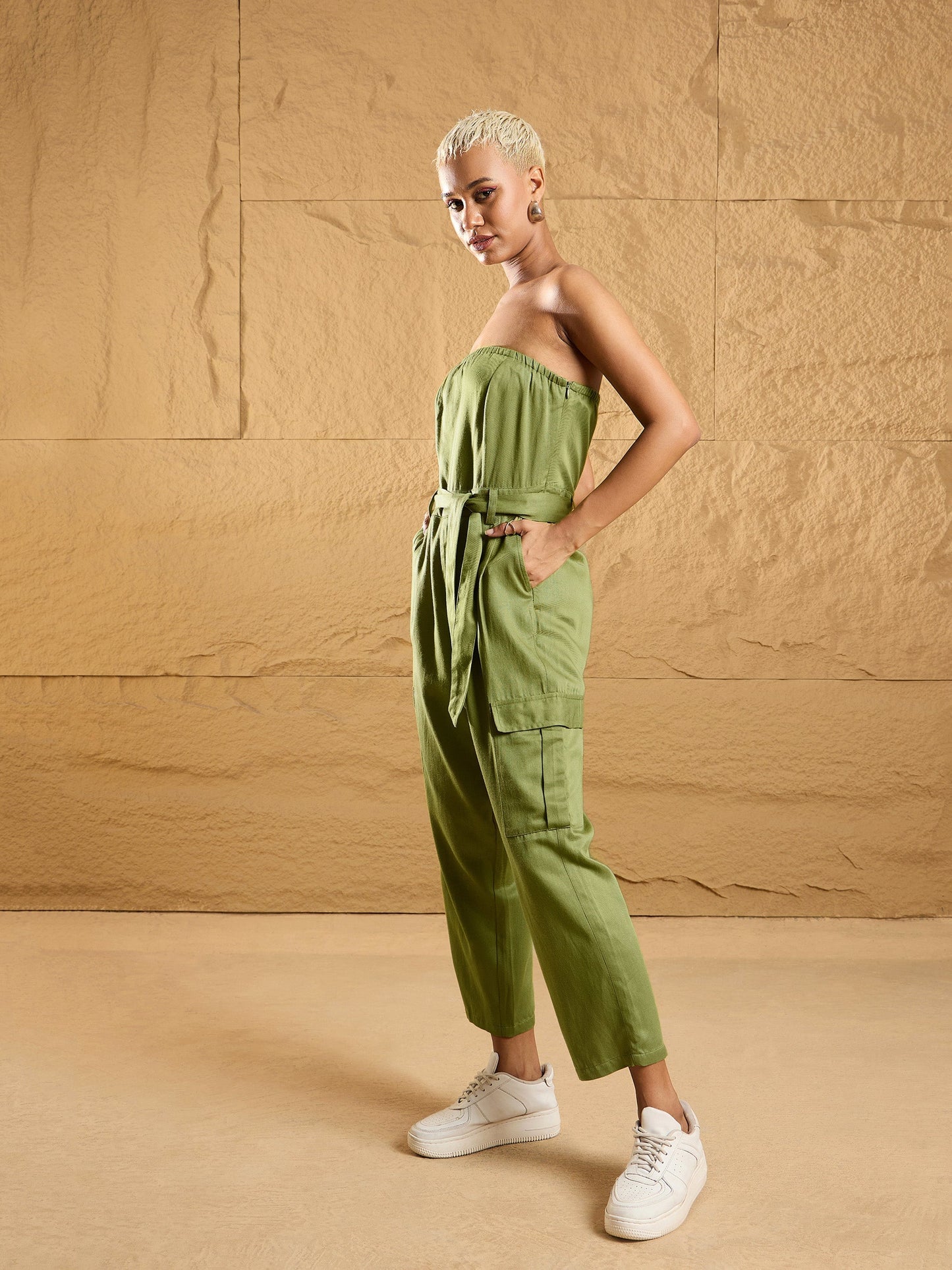 Women's Olive Solid Jumpsuit