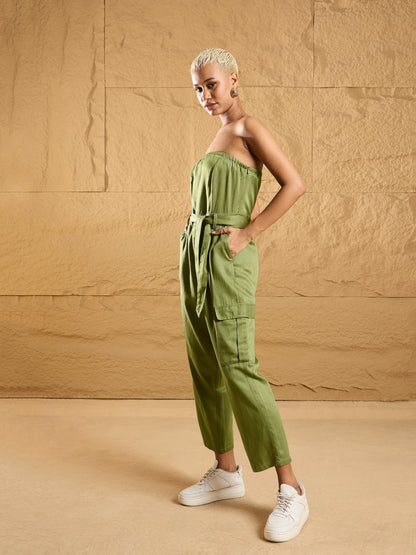 Women's Olive Solid Jumpsuit