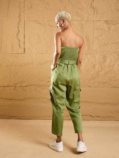 Women's Olive Solid Jumpsuit