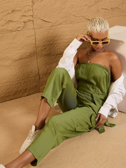 Women's Olive Solid Jumpsuit