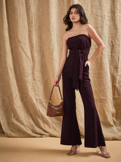 Women's Burgundy Solid Jumpsuit