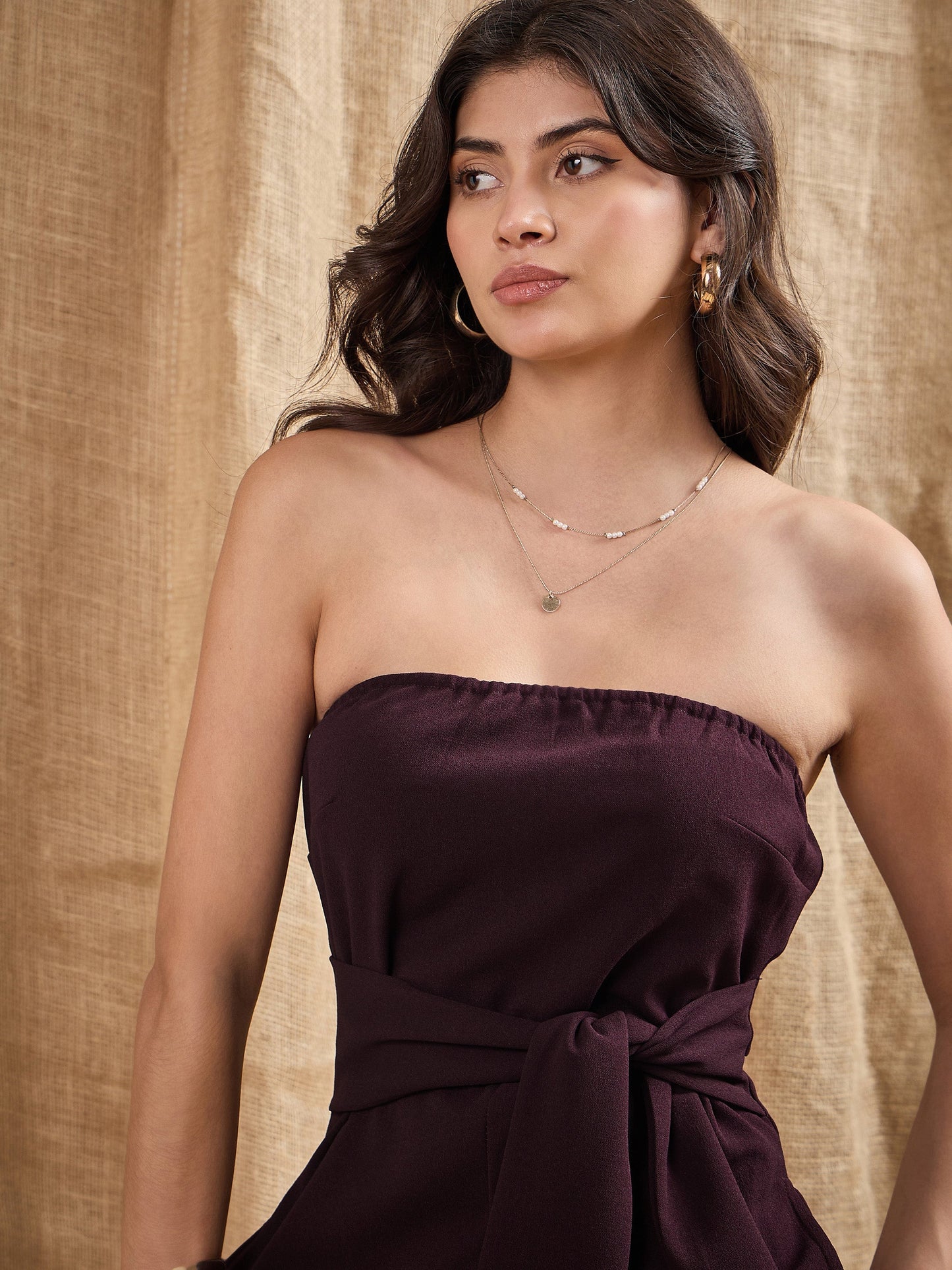 Women's Burgundy Solid Jumpsuit
