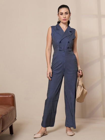 Women's Navy Blue Striped Jumpsuit