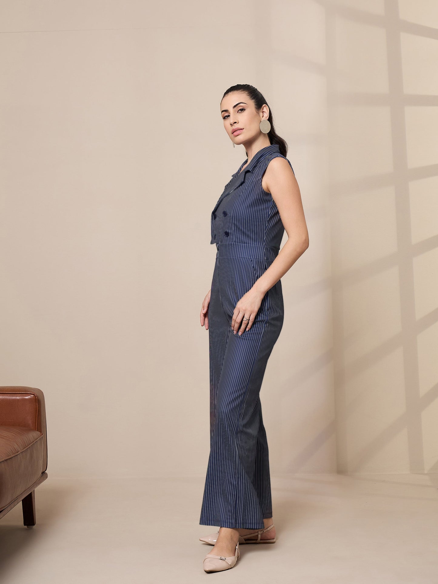 Women's Navy Blue Striped Jumpsuit