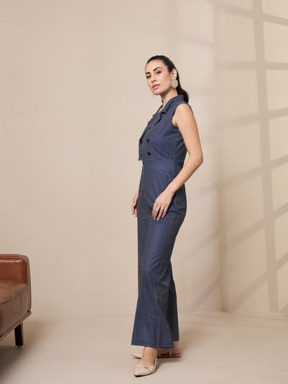 Women's Navy Blue Striped Jumpsuit