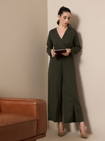 Women's Olive Solid Jumpsuit