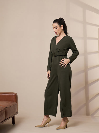 Women's Olive Solid Jumpsuit