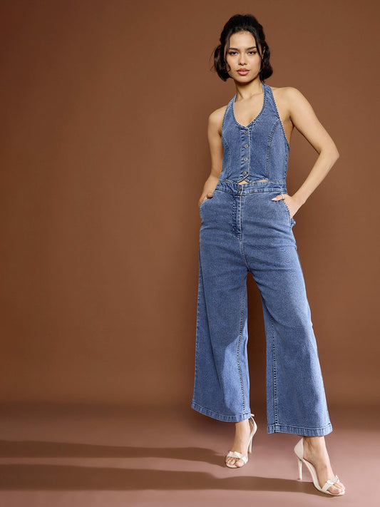 Women's Blue Blast Denim Halter Neck Jumpsu