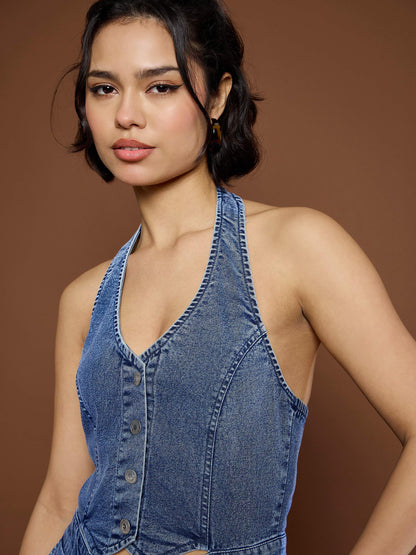 Women's Blue Blast Denim Halter Neck Jumpsu