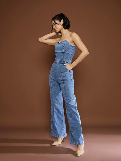Women's Blue Blast Denim Off Shoulder Jumpsu