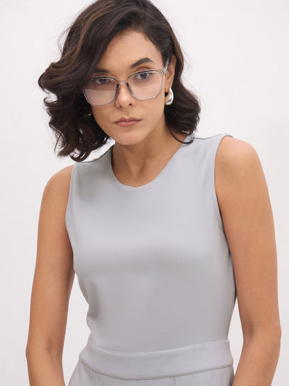 Women's Grey Sleeveless Round Neck Jumpsuit