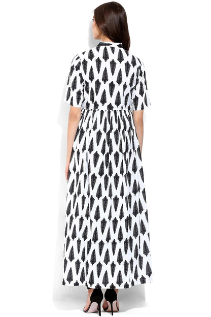 Women's White Leaf Print Front Open Shirt Kurta