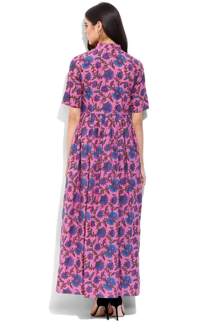 Women's Pink Floral Print Front Open Shirt Kurta