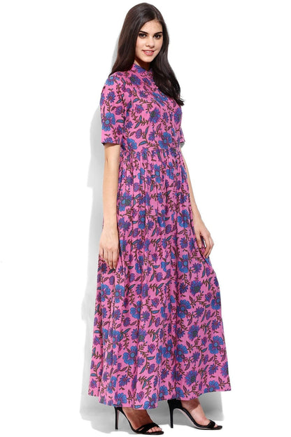 Women's Pink Floral Print Front Open Shirt Kurta