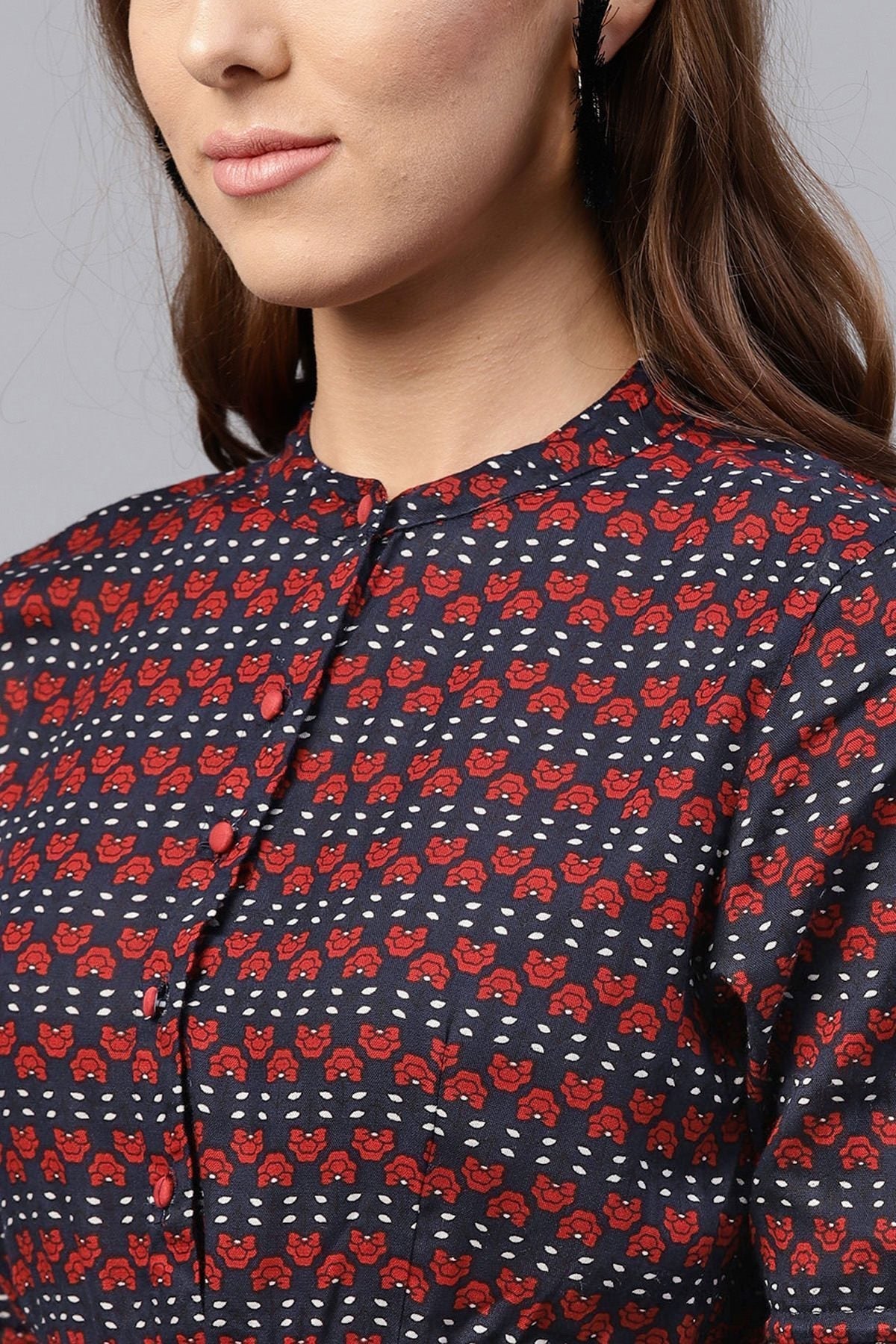 Women's Indigo Floral Drawstring Waist Dress