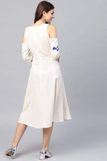Women's Cold Shoulder Embroidered Off White Dress
