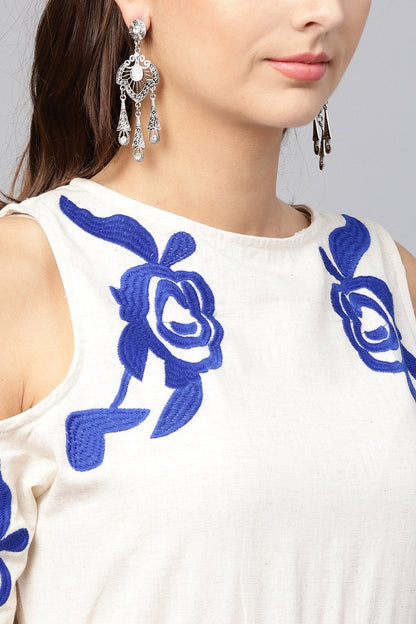 Women's Cold Shoulder Embroidered Off White Dress
