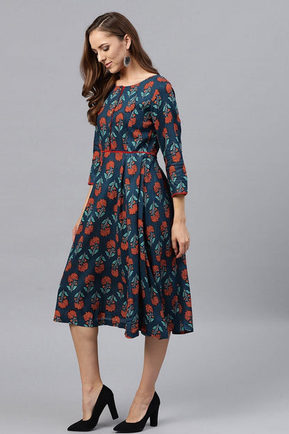 Women's Blue & Red Floral Dress