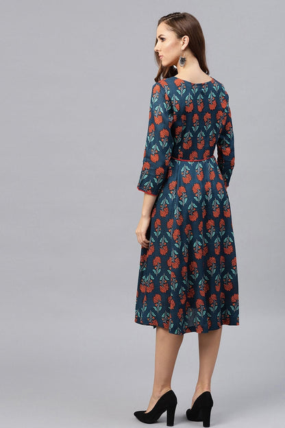 Women's Blue & Red Floral Dress