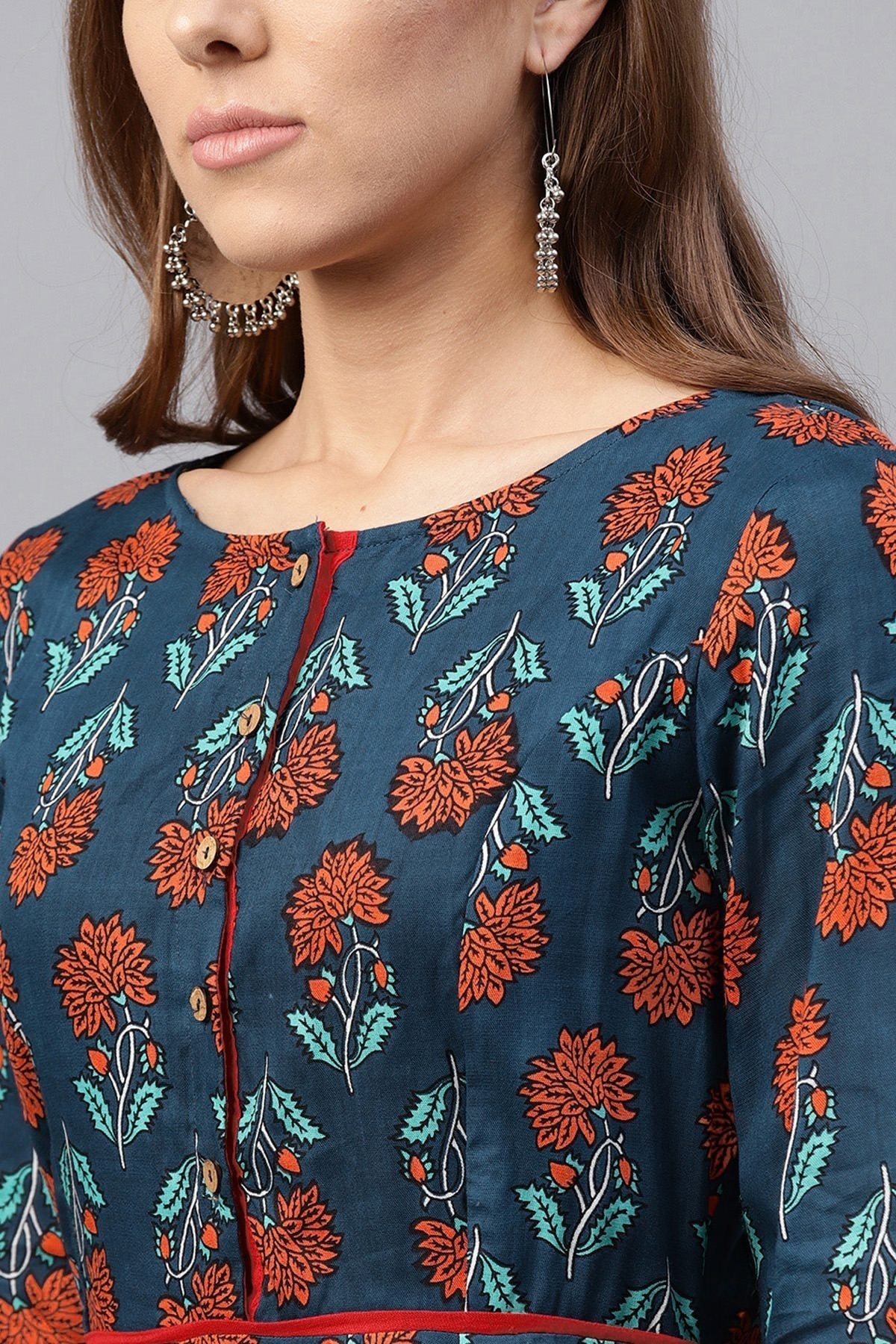 Women's Blue & Red Floral Dress