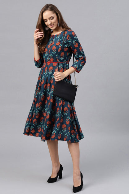 Women's Blue & Red Floral Dress