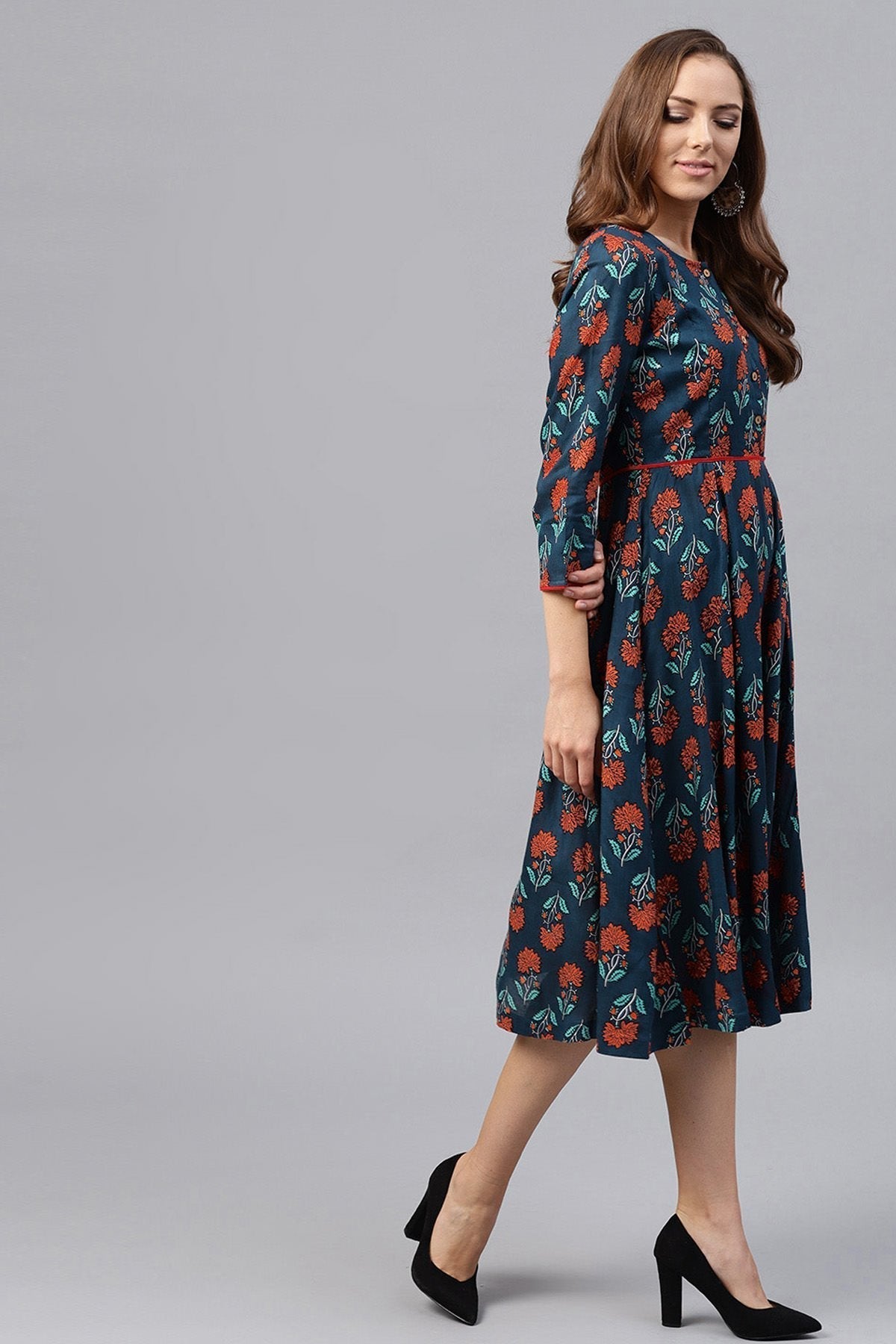 Women's Blue & Red Floral Dress