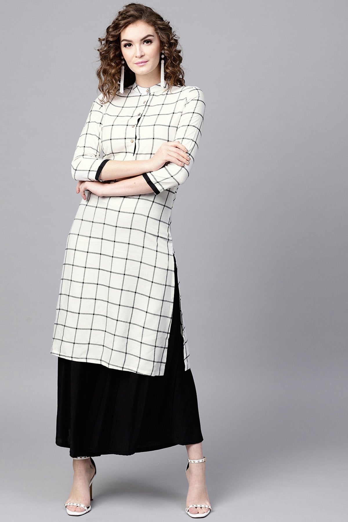 Women's White Check Straight