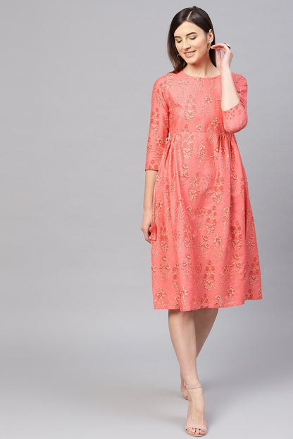 Women's Coral Floral Side Tie-Up Midi