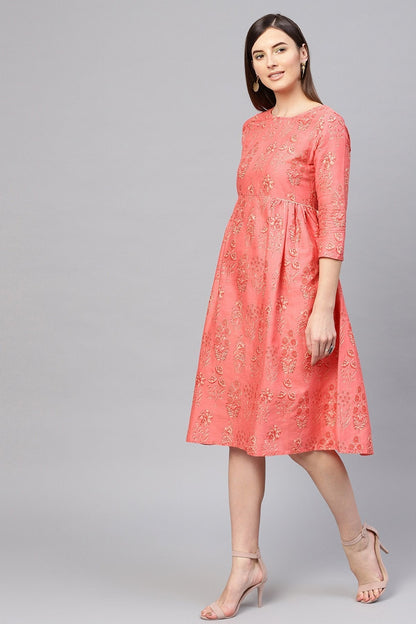 Women's Coral Floral Side Tie-Up Midi