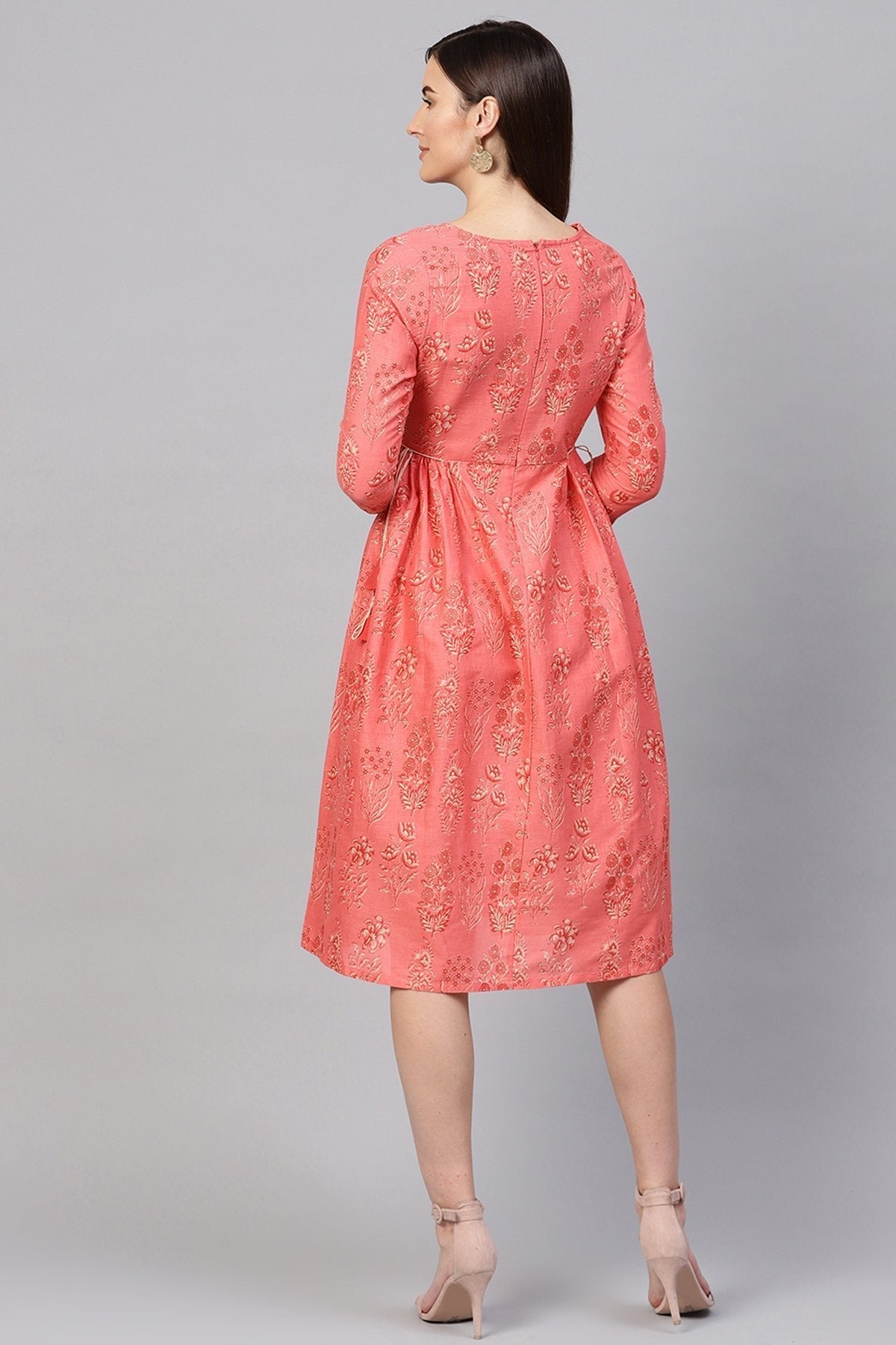 Women's Coral Floral Side Tie-Up Midi